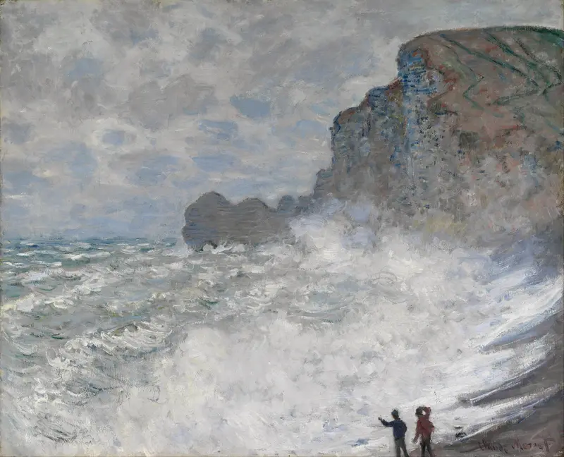 Rough Weather at Étretat, oil painting by Claude Monet showing tumultuous clouds and a restless sea