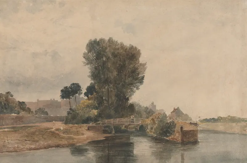 Windsor from below the Locks by Peter DeWint, oil painting depicting the Thames and locks