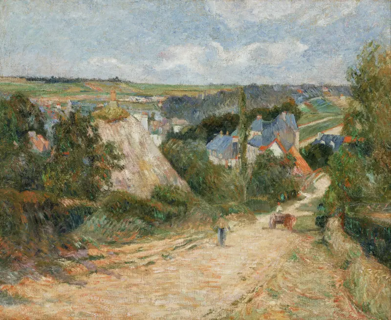 Entrance to the Village of Osny by Paul Gauguin, oil on canvas depicting a vibrant landscape with trees and a village path