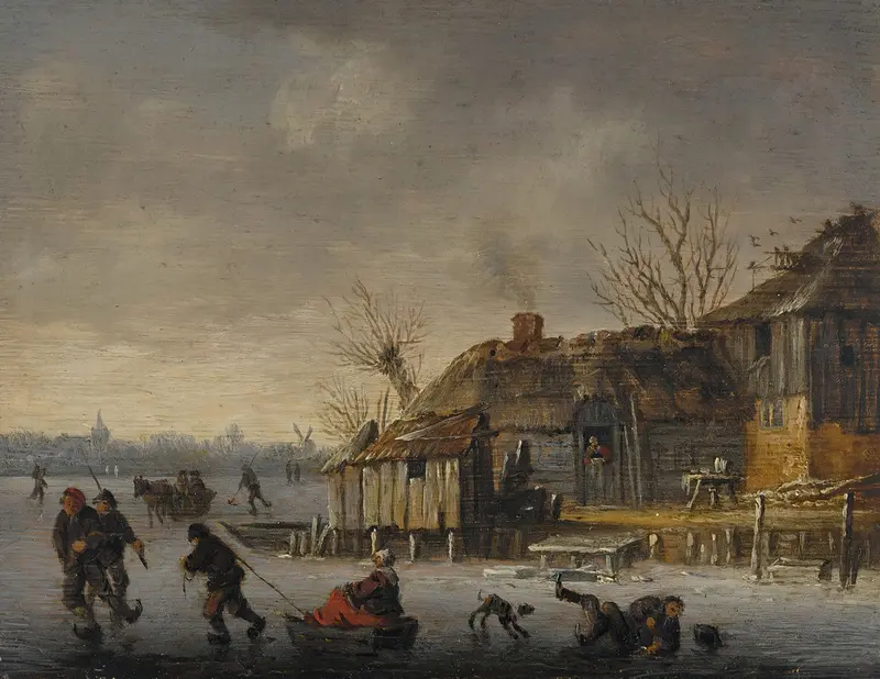 Winter landscape with skaters, oil painting by Salomon van Ruysdael