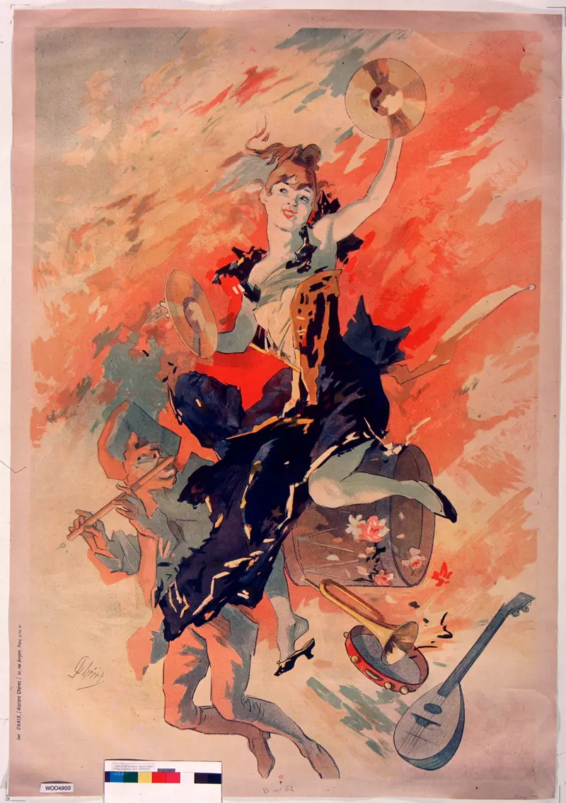 A vibrant allegorical painting by Jules Chéret depicting music.