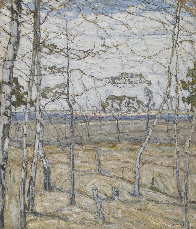 Birch Trees by Abraham Manievich, oil on canvas depicting birch trees in a lush forest