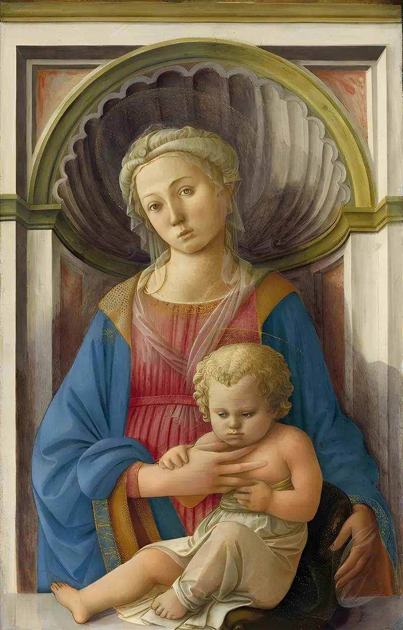 Filippino Lippi's Madonna and Child depicts a tender moment between mother and son.