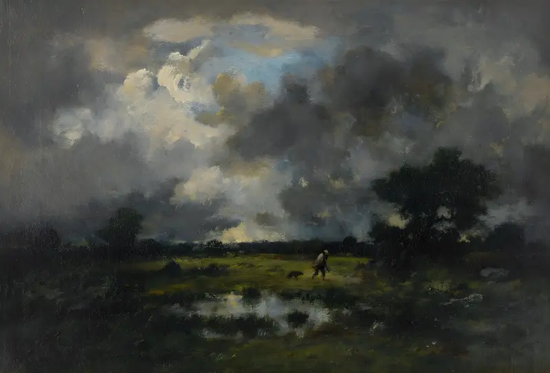 A dramatic landscape painting by Narcisse-Virgile Diaz de La Peña.