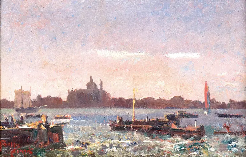 Venice landscape with Santa Maria della Salute, oil on canvas by Beppe Ciardi