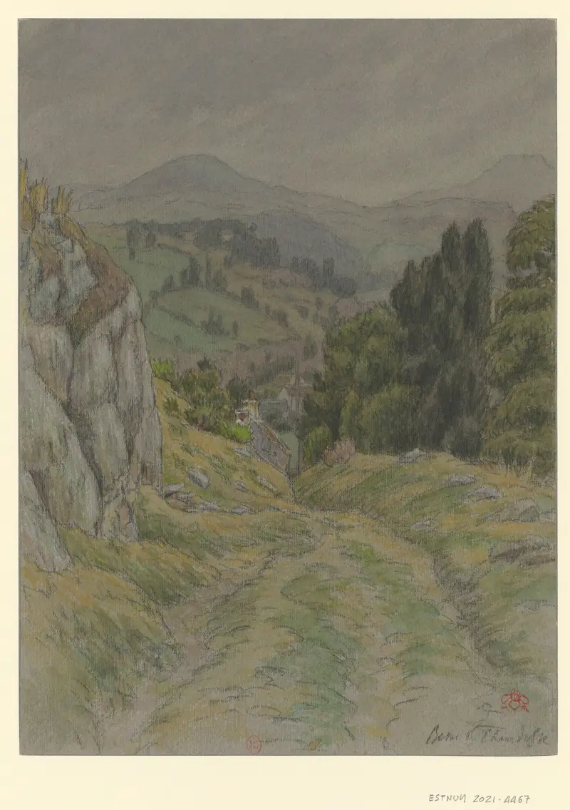 Landscape by Henri Rivière, 1921, featuring light and blue tones