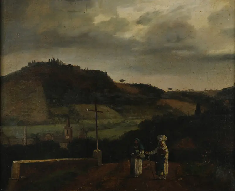 Landscape by François-Marius Granet, oil painting depicting soft colors and gentle hills.
