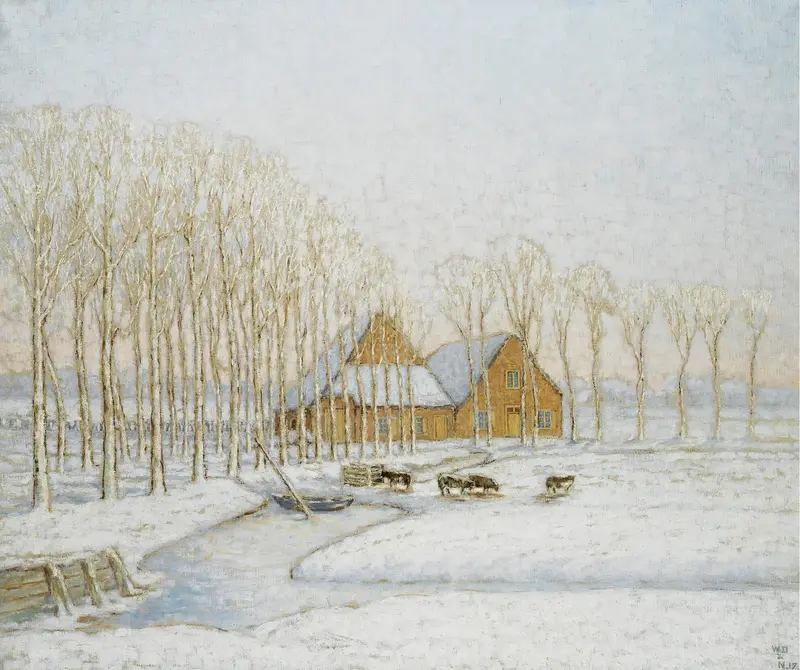 Winter landscape with snow by William Degouve de Nuncques, oil on canvas