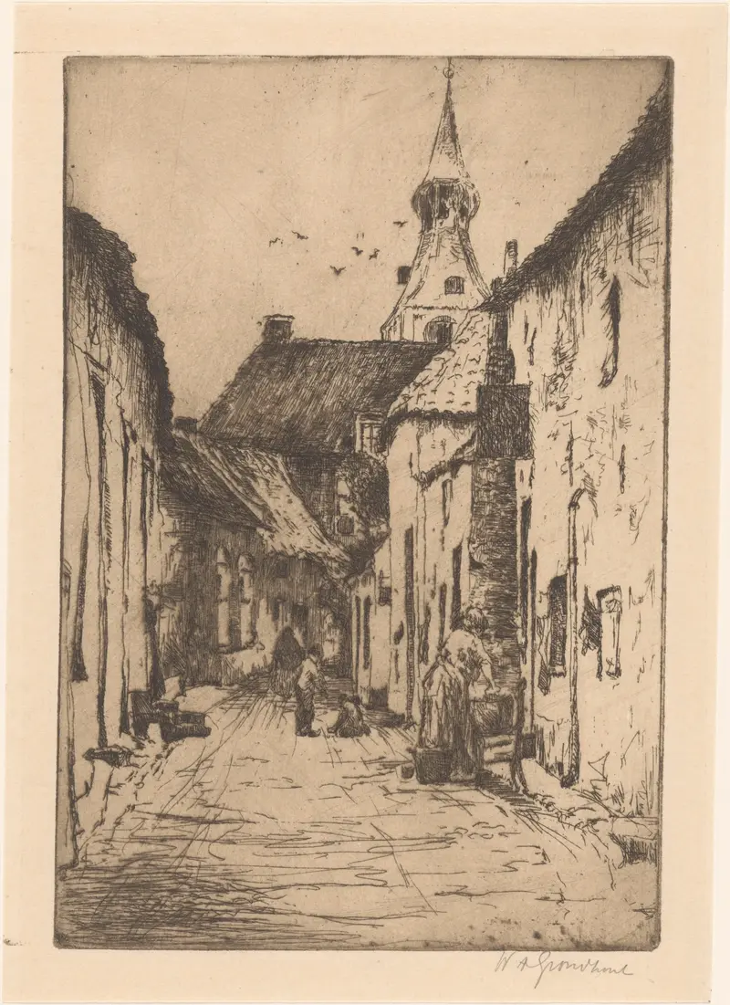 Landscape depicting Hattem by Willem Adrianus Grondhout, Post-Impressionism