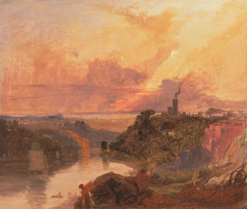 The Avon Gorge at Sunset, oil painting by Francis Danby, shows a sunset over rugged cliffs.