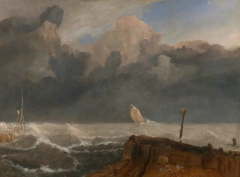 Port Ruysdael by Joseph Mallord William Turner, oil painting depicting a tranquil seascape.