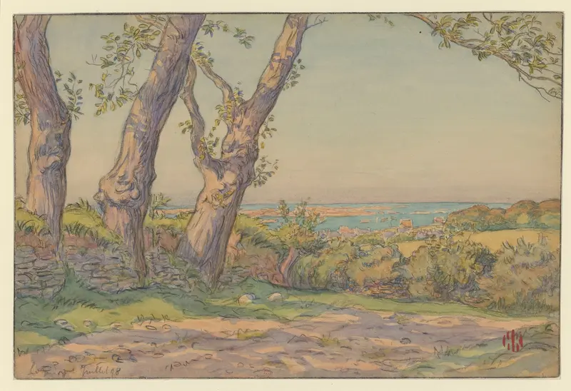 Loguivy, a lithograph by Henri Rivière depicting a serene landscape with sea and horizon.