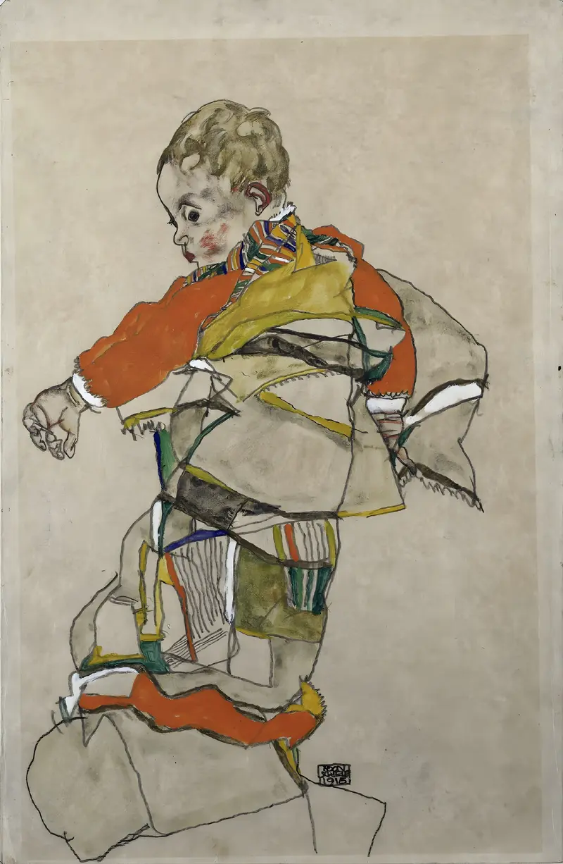 Egon Schiele's portrait of a child captures a unique emotional depth.