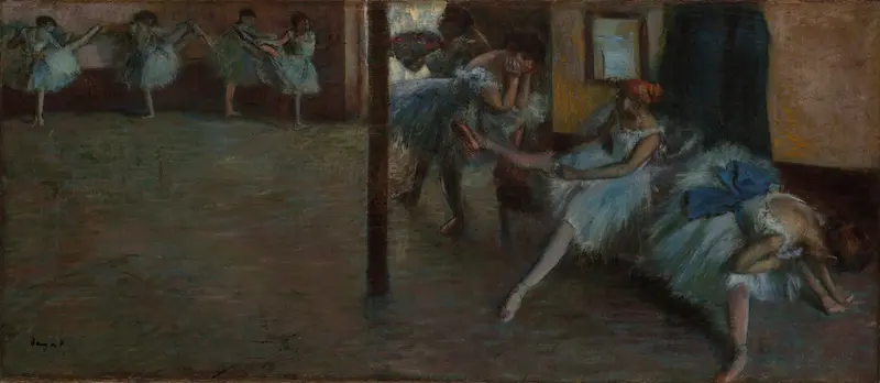 A depiction of ballet dancers in rehearsal, showcasing their hard work and discipline.