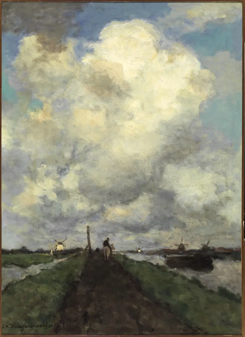 Landscape with clouds and grass by Johan Hendrik Weissenbruch, oil painting