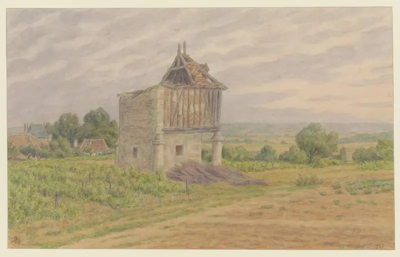Landscape lithograph by Henri Rivière featuring a tranquil sea in blue and gold hues