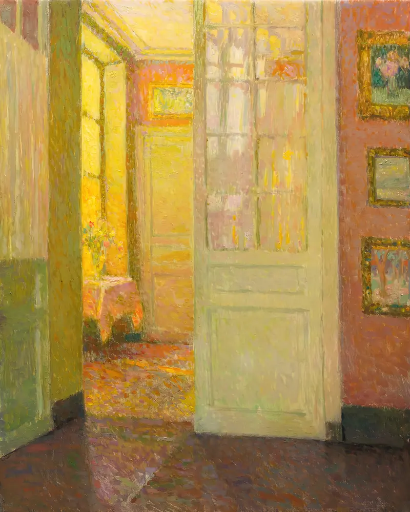 A serene interior scene illuminated by window light.