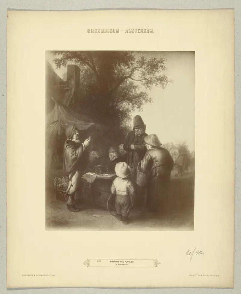 Genre scene with a man showing confidence and deception, albumen print by Vinkenbos & Dewald.