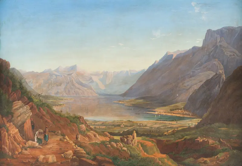 Lake scenery in Northern Italy by Anton Hansch, medium unknown