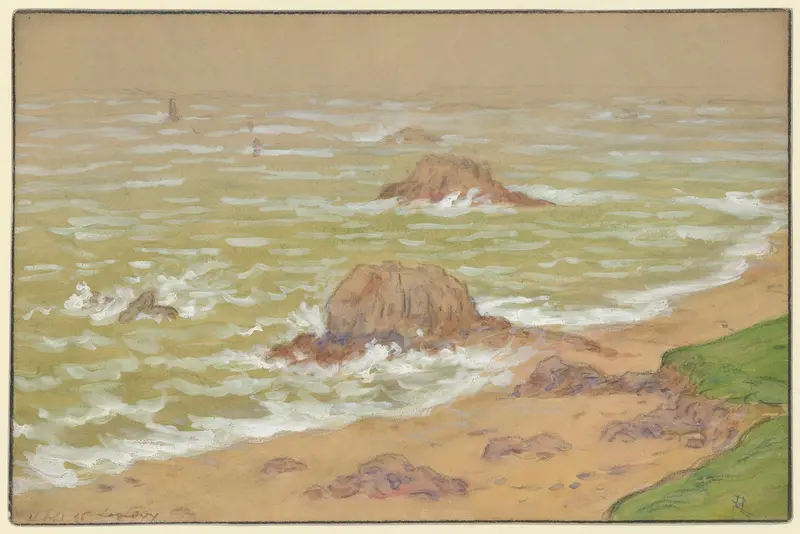 Tempête à Loguivy by Henri Rivière, oil on canvas depicting stormy sea and dramatic clouds.