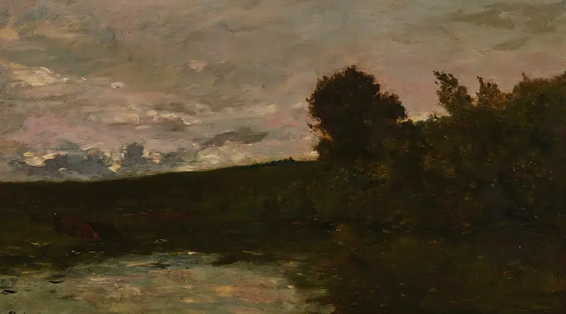 Bord De Riviére by Charles François Daubigny, oil on canvas depicting a tranquil river landscape.