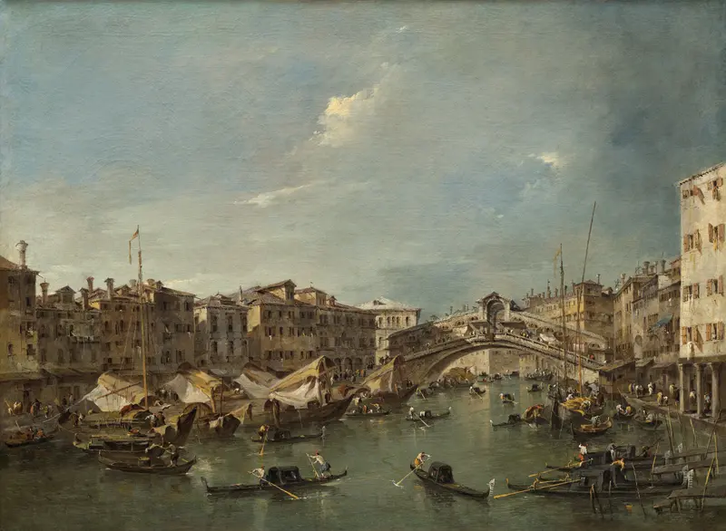 Grand Canal with the Rialto Bridge, oil painting by Francesco Guardi