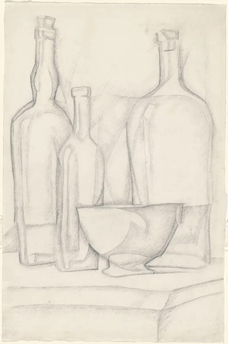 Juan Gris's 'Bottles and Bowl' showcases a unique cubist interpretation of everyday objects.