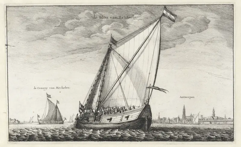 Gezicht op de Schelde bij Antwerpen, etching by Wenceslaus Hollar, depicting the Scheldt River landscape