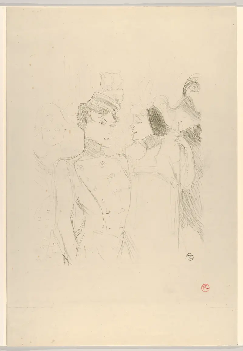 Henri de Toulouse-Lautrec's painting captures two performers in a lively revue setting.