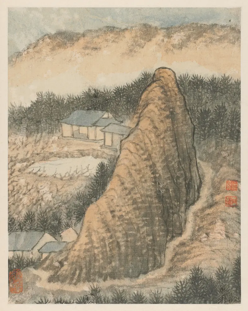 Ink painting by Shitao depicting the Qinhuai River landscape