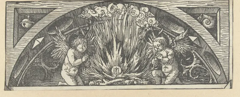 Religious scene with a luminous figure in golden garments, paper by Jacob Cornelisz van Oostsanen