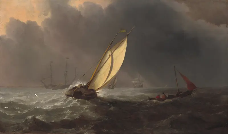 Before the Storm, oil on canvas by Willem van de Velde the Younger, depicting dark clouds over a turbulent sea.