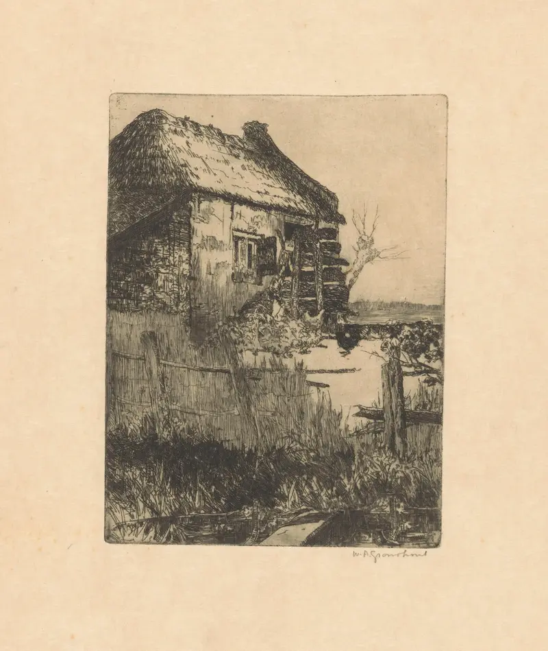 Landscape of a barn in the countryside, oil painting by Willem Adrianus Grondhout