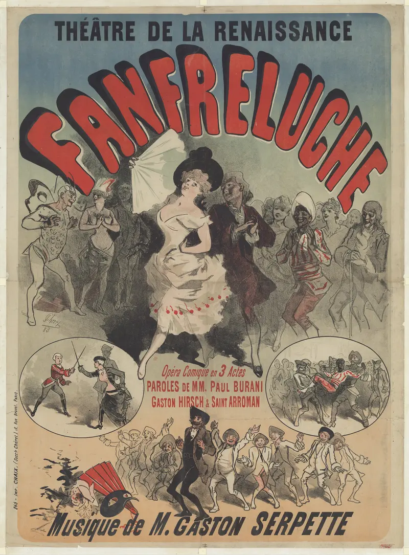 A colorful poster for the opera 'Fanfreluche' by Jules Chéret.