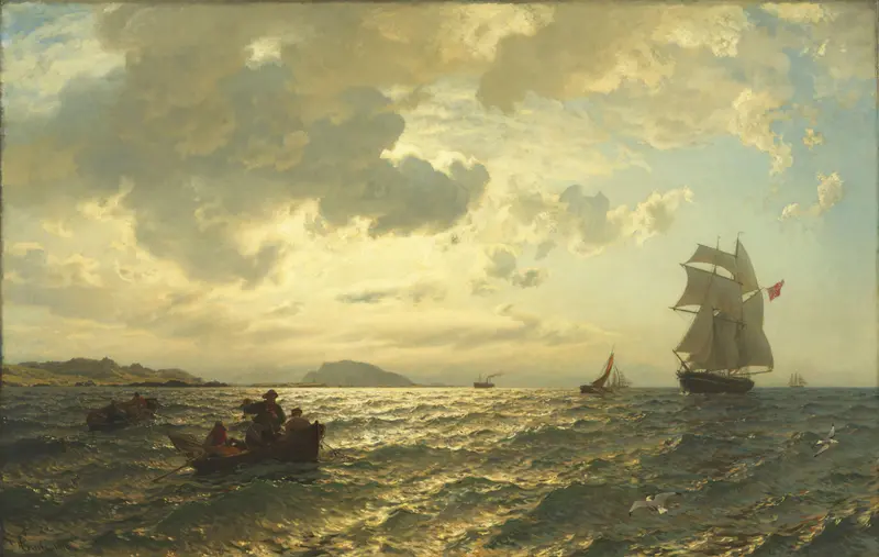 Marine scene with gentle waves, oil on canvas by Hans Gude