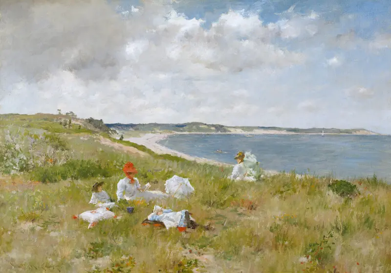 Oil painting by William Merritt Chase depicting a figure in a serene interior.
