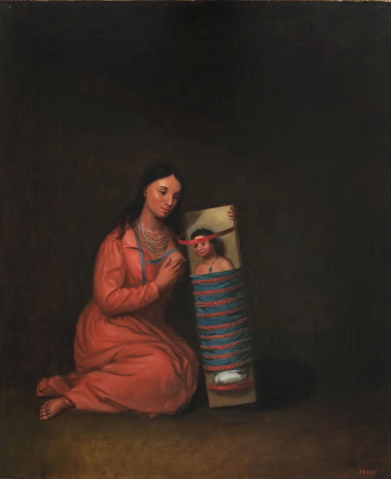 Chippewa mother holding child, oil on canvas by Henry Inman