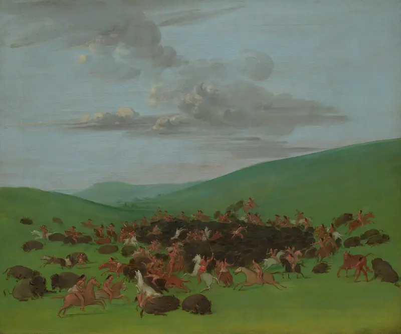Buffalo Chase, A Surround by the Hidatsa, oil painting by George Catlin