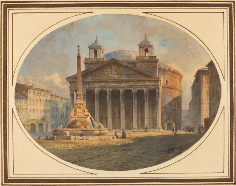 The Pantheon by Victor-Jean Nicolle, watercolor on paper, showcasing grand columns and architectural details.
