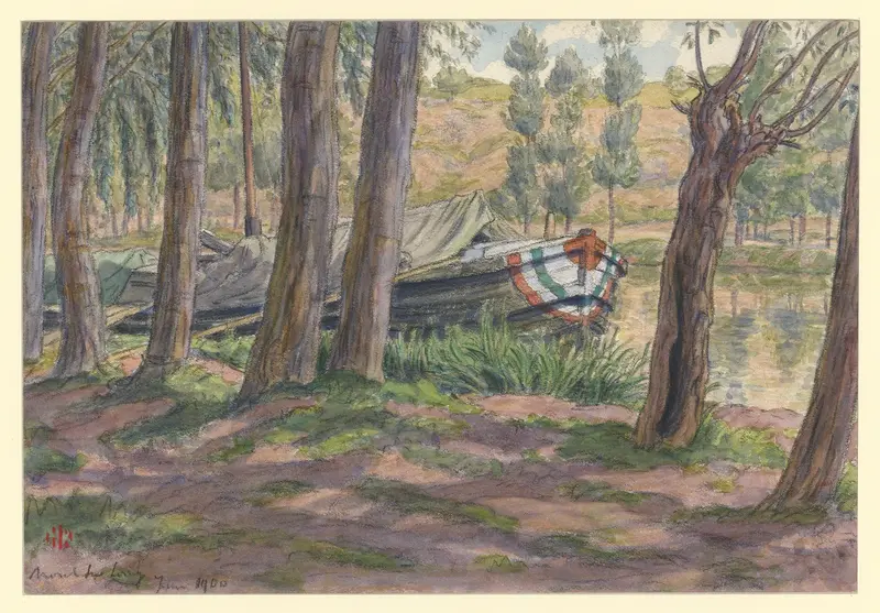 River landscape of Moret-sur-Loing by Henri Rivière, oil painting depicting tranquil waters.