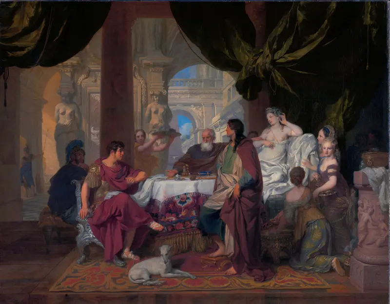Historical scene of Cleopatra removing her earring, oil on canvas by Gerard de Lairesse