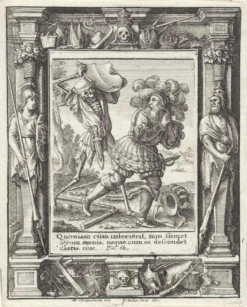 Etching by Wenceslaus Hollar depicting a count with Death, 1651.