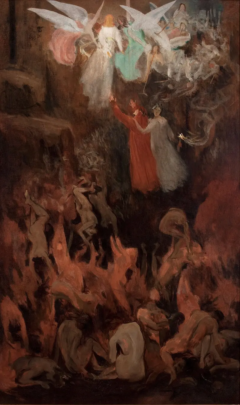 Dante and Virgil ascend to Paradise in a vibrant and detailed depiction.