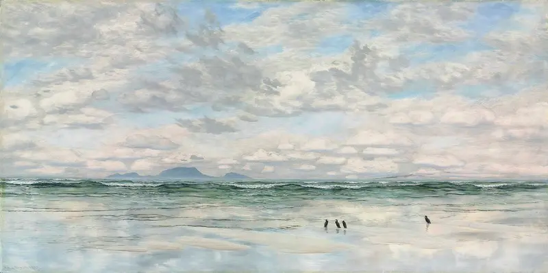 Landscape of Whitesands Bay by John Brett, oil painting from 1872