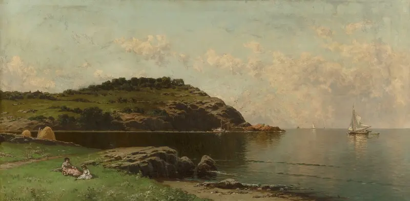 Marine scene with calm waters reflecting the sky, oil painting by Alfred Thompson Bricher