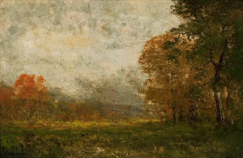 Autumn Landscape by Julian Onderdonk, impressionism, depicting a tranquil scene with golden leaves.