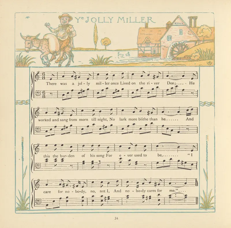 Ye Jolly Miller by Walter Crane depicts a lively scene with vibrant colors.