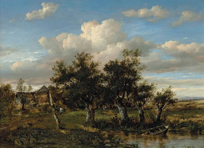 An Old Farmstead, Near St Albans by Patrick Nasmyth, oil on canvas depicting a rural landscape