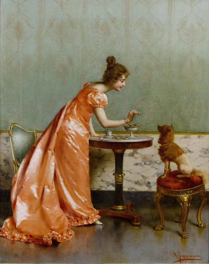 A captivating portrait by Vittorio Reggianini showcasing an intimate moment.