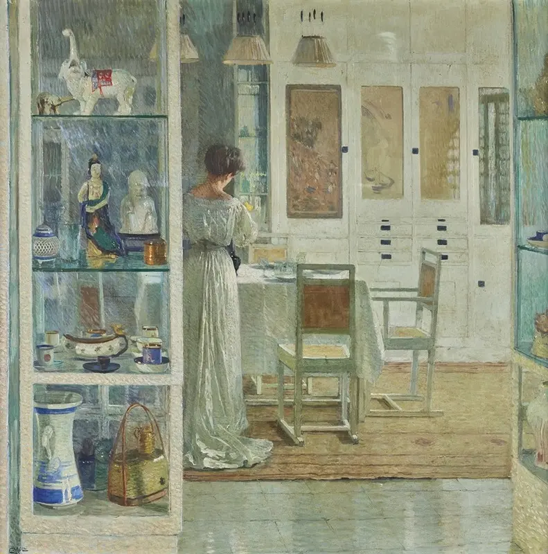 A serene interior scene painted by Carl Moll.